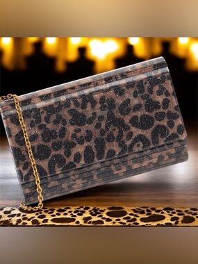 Kurt Geiger Leopard Print Glitter Clutch